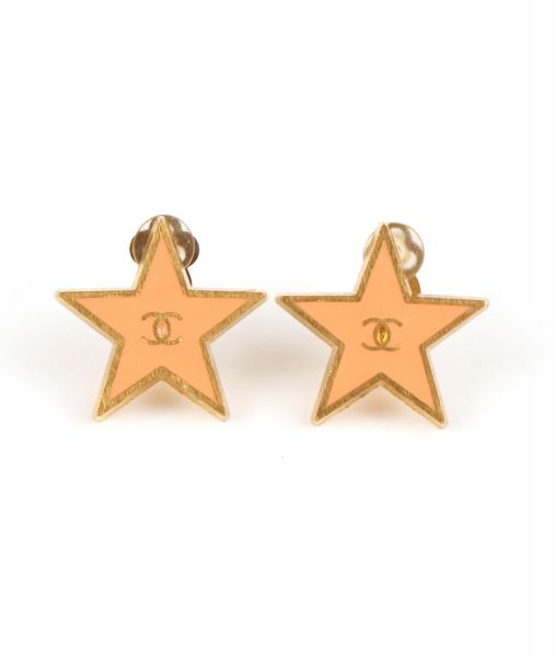 Chanel Salmon Pink Vintage Star Earrings Gadelles