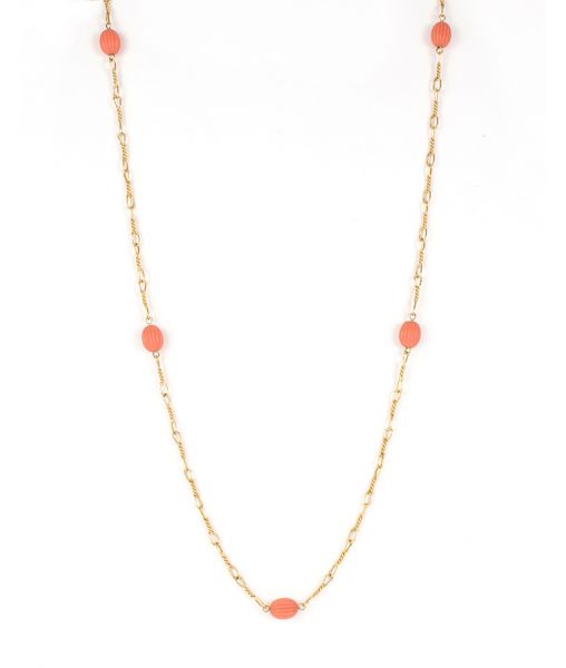 Dior Beaded Chain Necklace Faux Coral