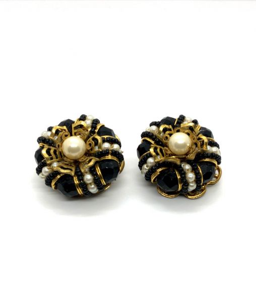 Vintage Earrings by Stanley Hagler Black and Pearl