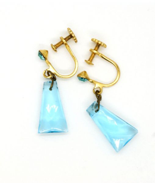 Vintage 1950s Blue Glass Screw Back Earrings
