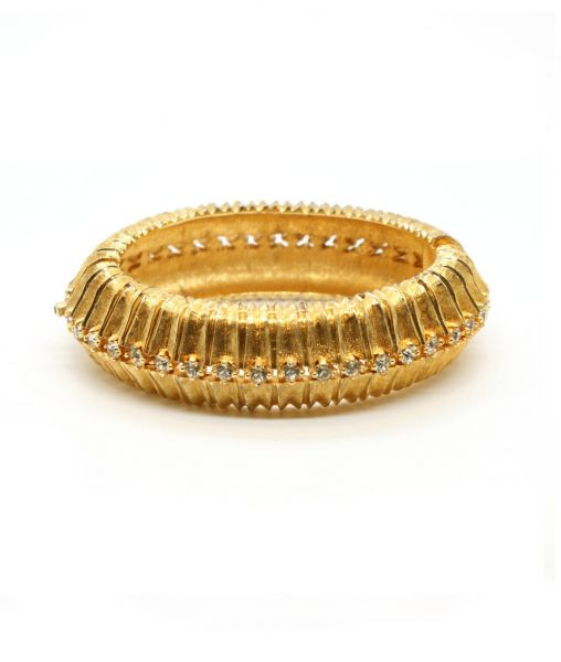 Jomaz Rhinestone Gold Tone Hinged Bangle Bracelet