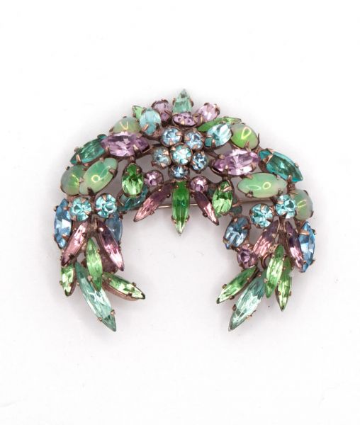 Schreiner Crescent Brooch Green and Blue