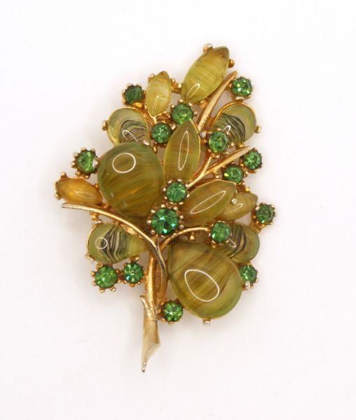 Vintage ART brooch with green stones