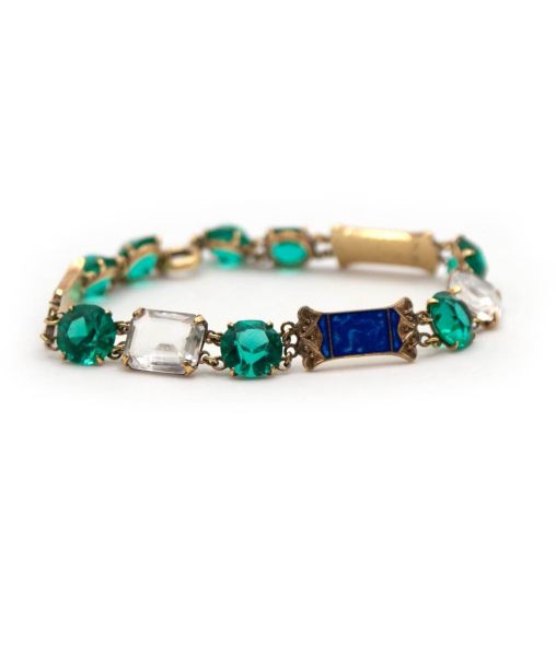 Vintage Art Deco Glass Bracelet Green and Blue