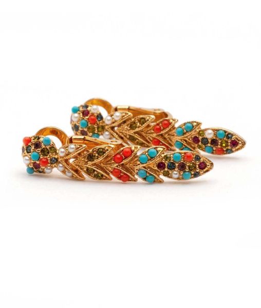 D'Orlan multicolour dangle gold plated earrings on their side