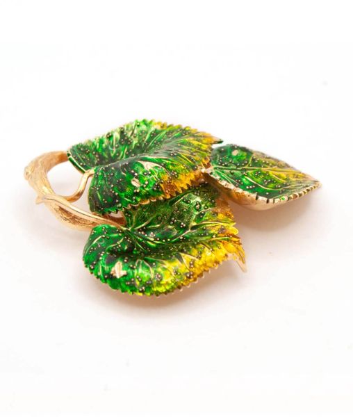 Grossé three leaf brooch green and yellow enamel chip visible
