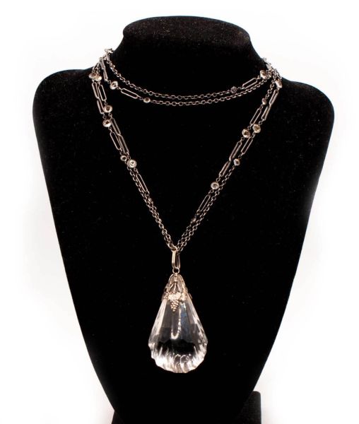 Arts and Crafts rock crystal pendant on double chain