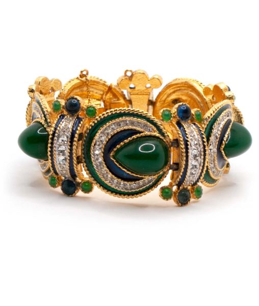 Vintage D'Orlan Green Glass and Enamel Bracelet