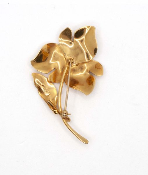 Ecco Rolled Gold Floral Brooch Pin back view with signature panel