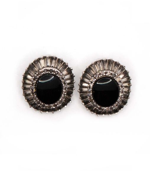Vintage Panetta Onyx and Baguette Crystal Clip on Earrings