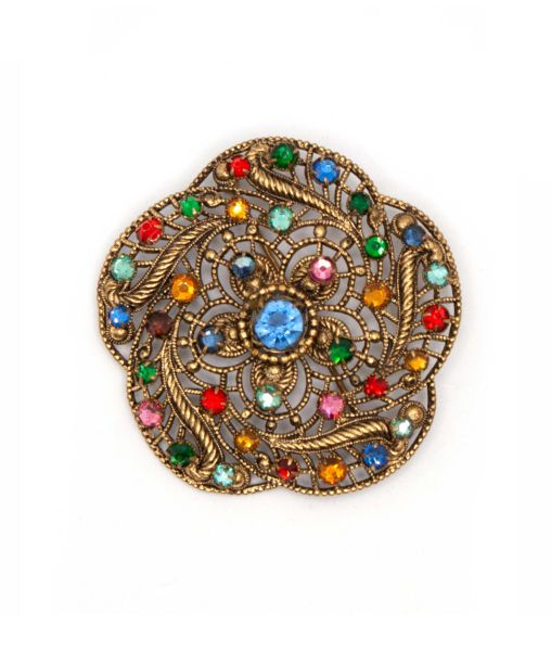 Antique Czech Colourful Rhinestone Brooch