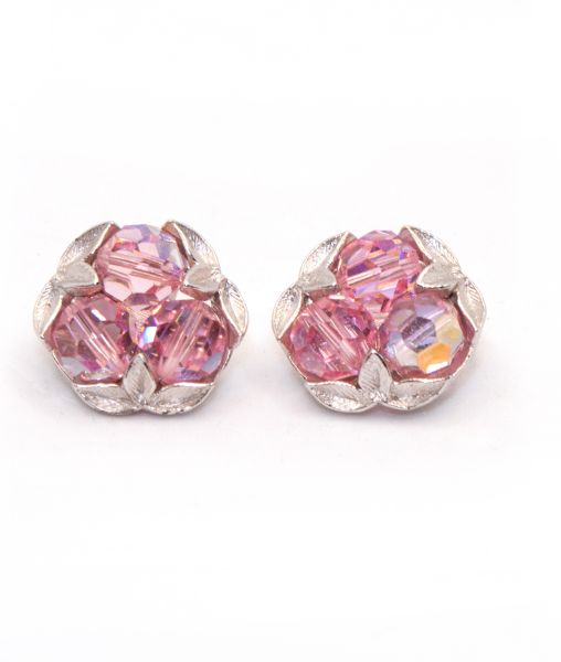 Pink Crystal Vintage Clip Earrings by G Sherman
