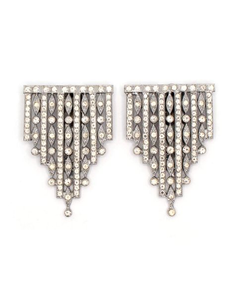 Art Deco Pair of Vintage Crystal Waterfall Clip Brooches