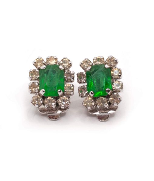 Christian Dior Flawed Emerald Glass Cluster Ear Clips