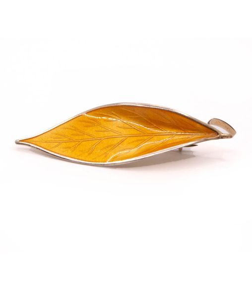 Midcentury Yellow Enamel Leaf Brooch by Willy Winnaess for David Andersen