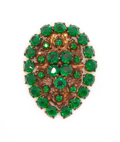 Vintage Emerald Green Bohemian Glass Czech Art Deco Dress Clip