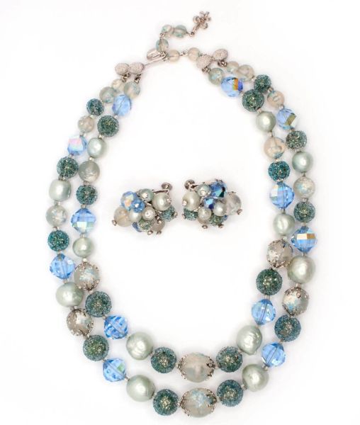 Vendôme Necklace and Earrings Demi Parure Blue and Aqua