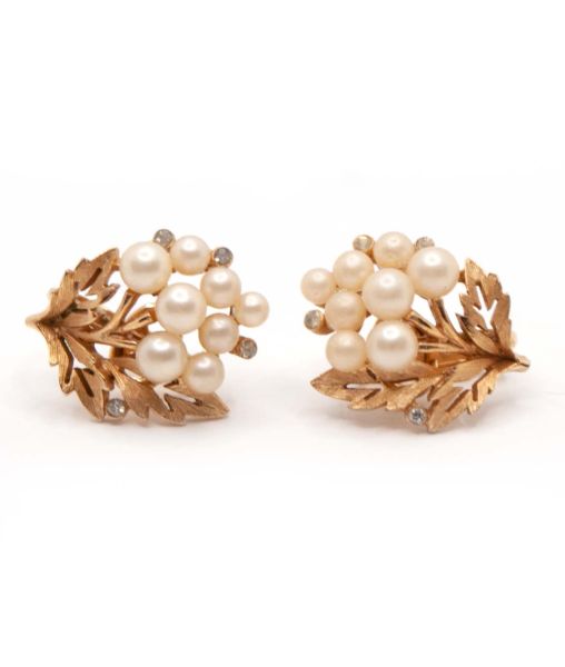 Crown Trifari Faux Pearl Earrings with Ciro Box