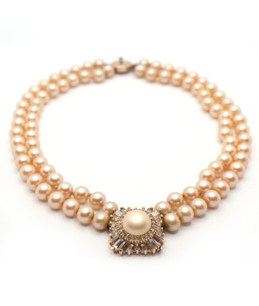 Vintage Panetta Faux Champagne Pearl Beaded Necklace 