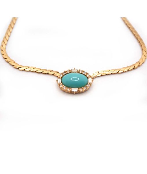 Vintage Christian Dior 1980s Gold-Tone Necklace with Turquoise Cabochon