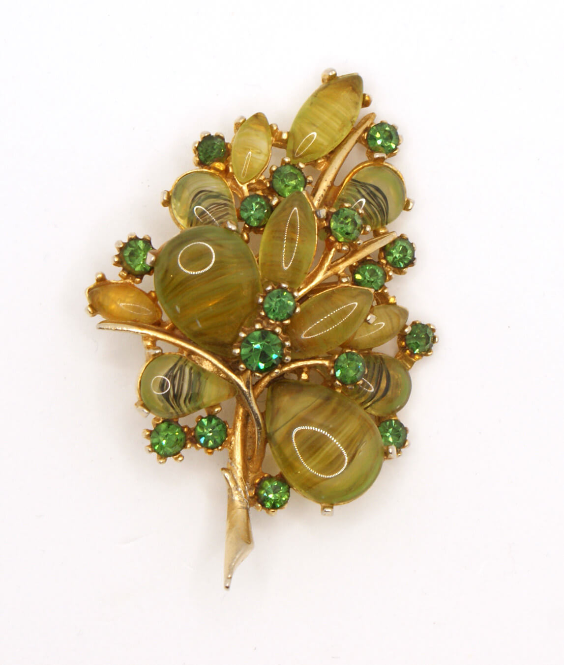 Vintage ART brooch with green stones