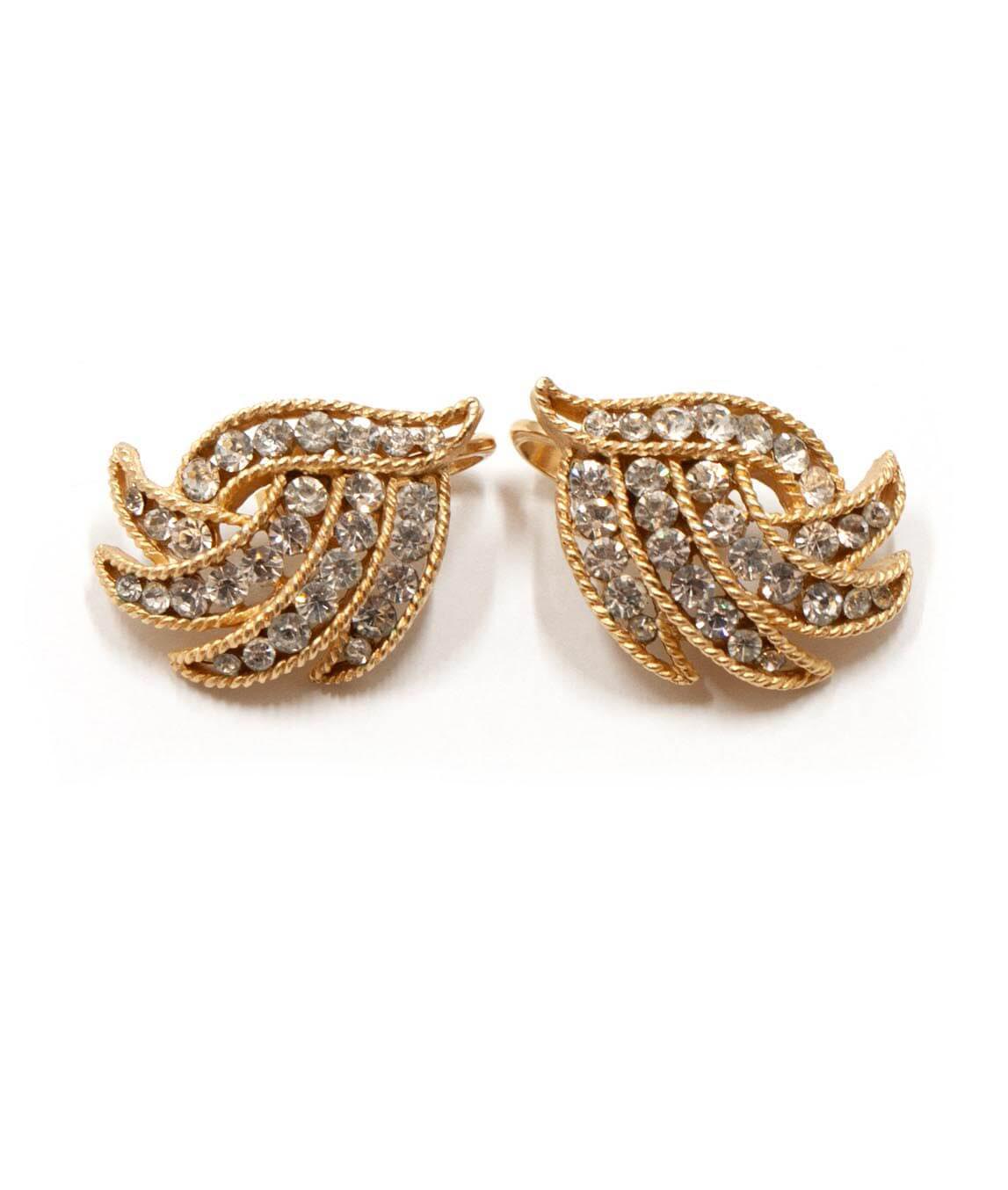 Crown Trifari Rhinestone Clip on Earrings Gadelles Vintage