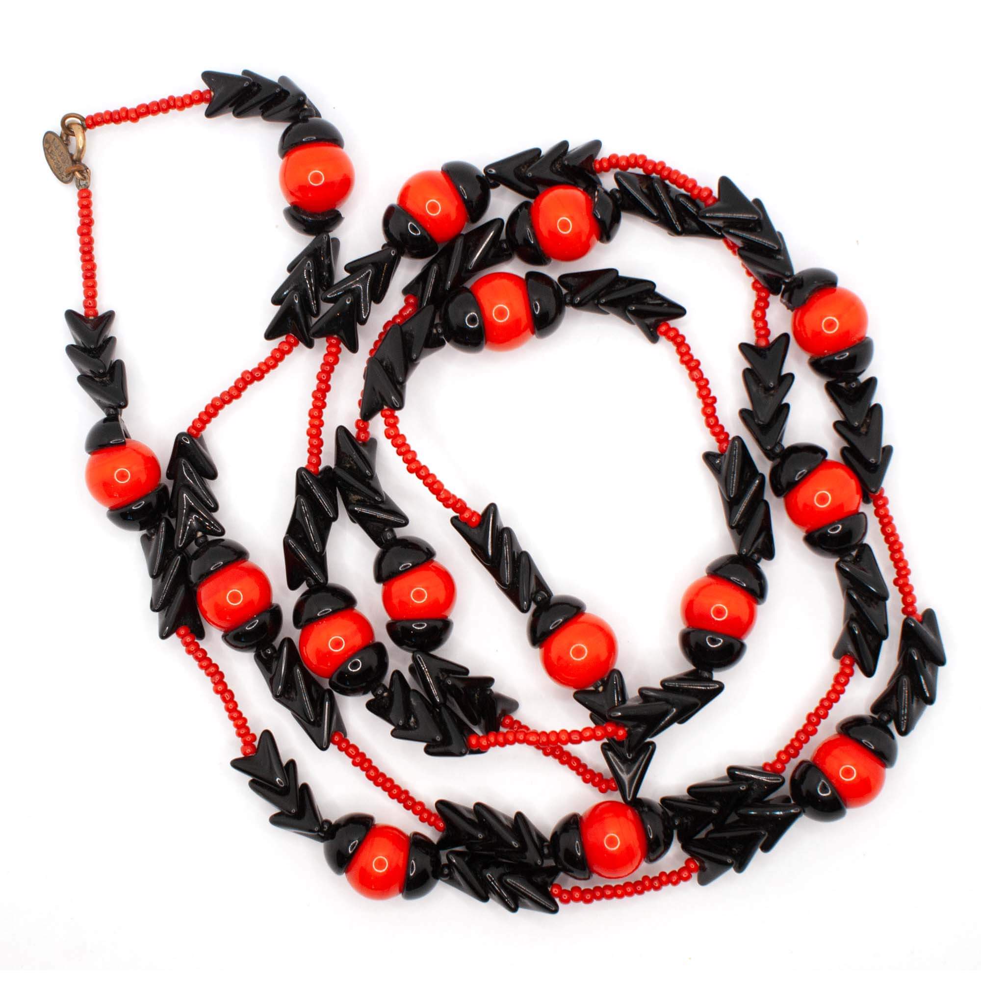 Miriam Haskell Red and Black Bead Necklace