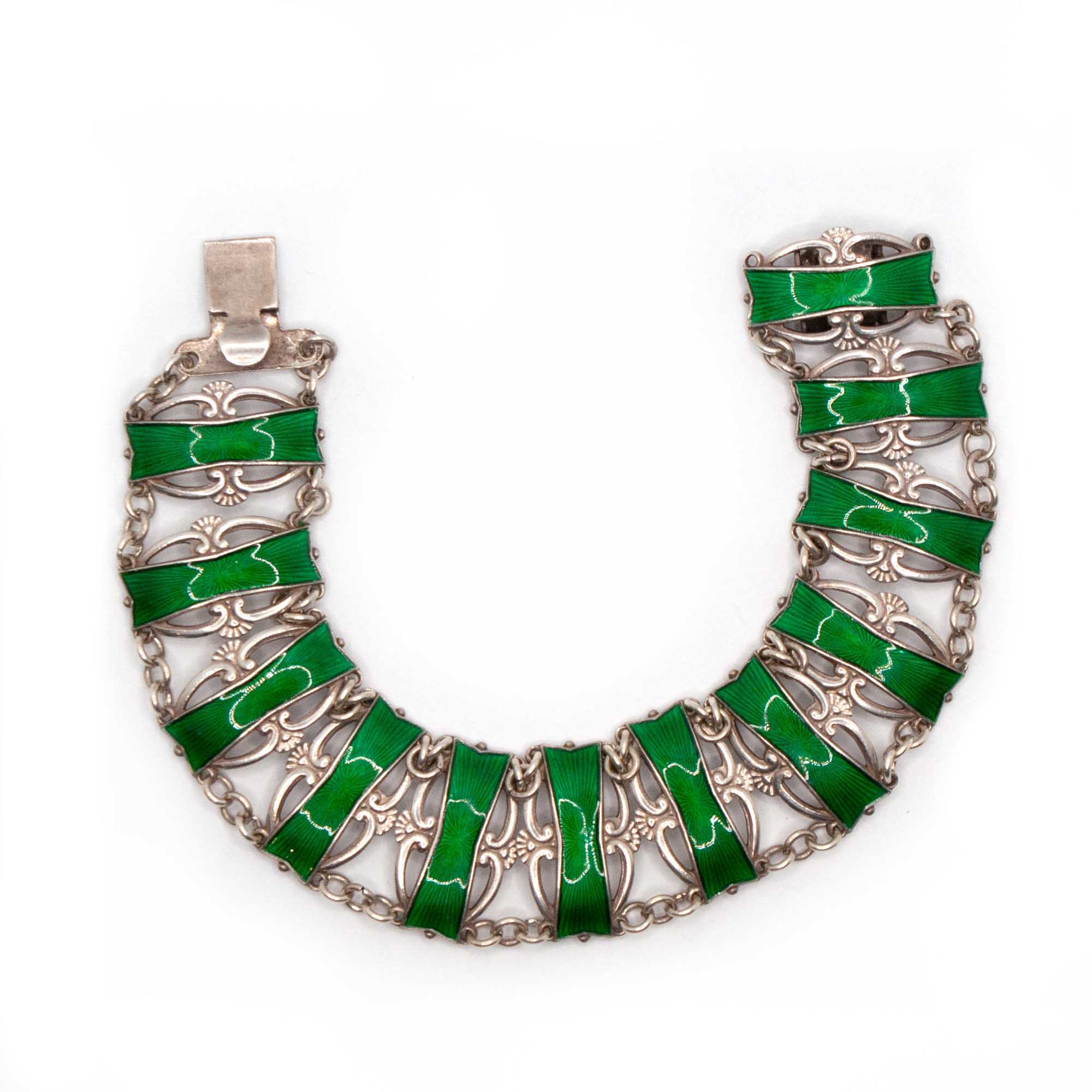 Ivar Holth Emerald Green Enamel and Silver Bracelet | Gadelles Vintage